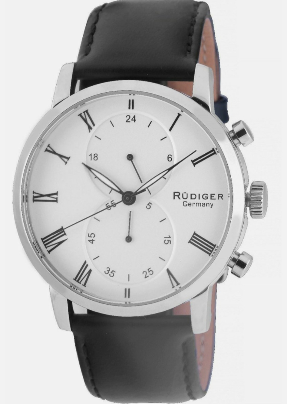 Rudiger Men's Bavaria White Dial Black Leather Strap Quartz 42mm Watch VGUC